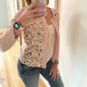 Gap Blush Pink Rose Gold Sequin Open Front Jacket